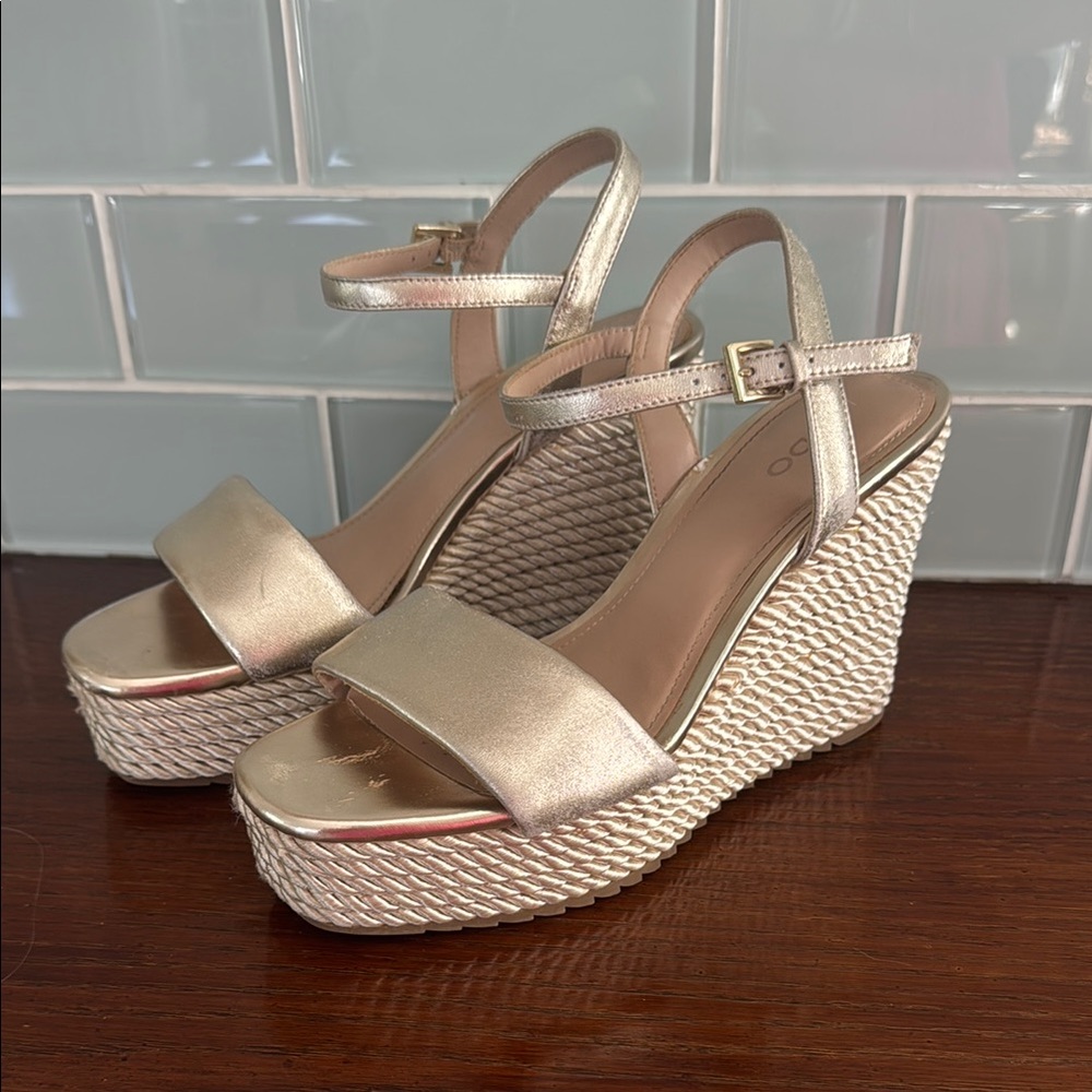 Aldo Metallic Gold Wedge Sandals